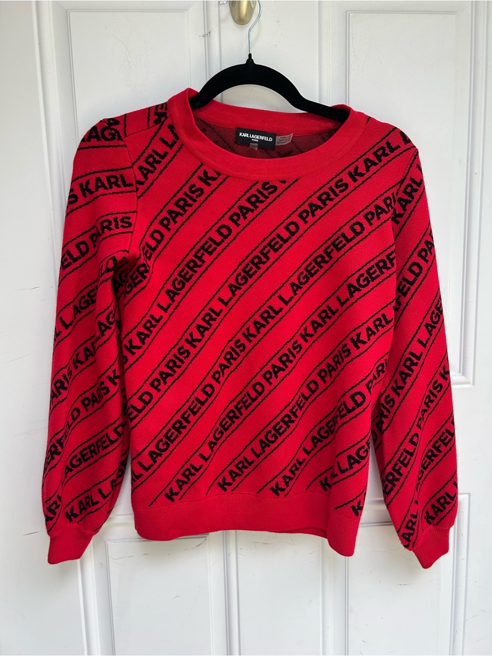 NEW Karl Lagerfeld Paris Diagonal KLP Sweater Womens XXS Red Black